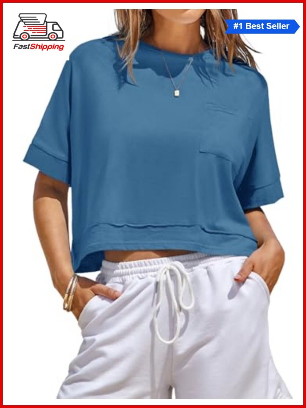 Oversized Crop T-Shirt Short Sleeve Crew Neck Relaxed Fit Womens